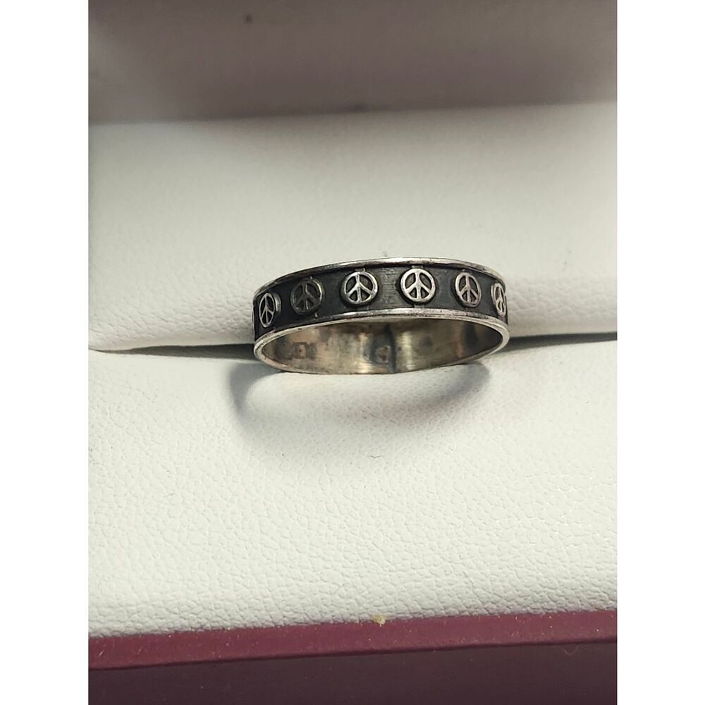 Sterling Silver Peace Sign Band Ring Size 7 MEX 925 Mexico